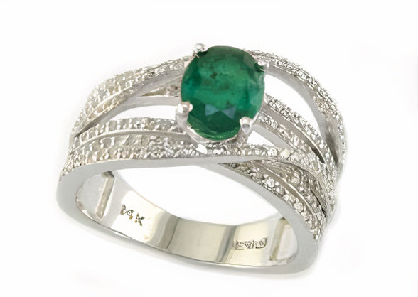 14K EFFY WG 1.14 CT Emerald Center Ring