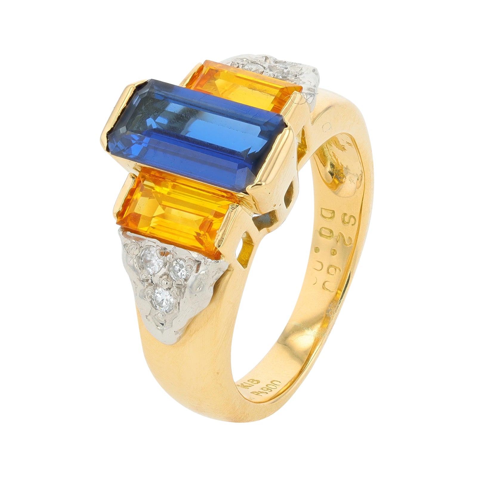 18K YG/PT900 2.60 CT Yellow & Blue Sapphire Ring