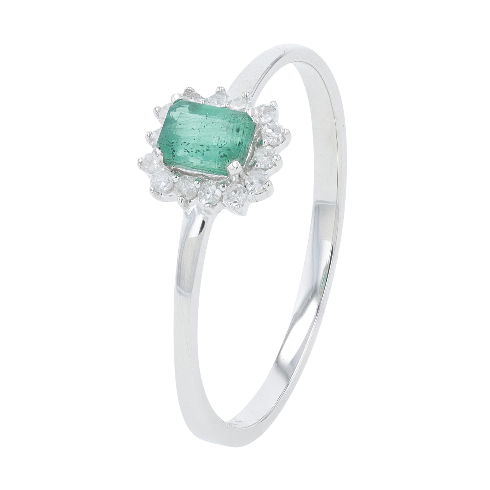 14K WG 1/4 CT Emerald Center Halo Ring