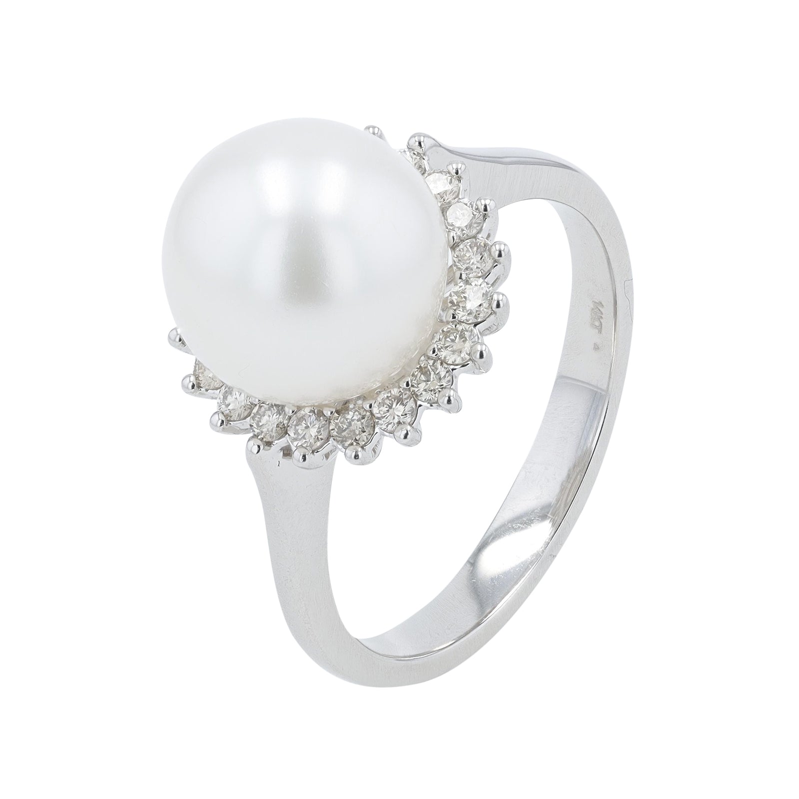 14K WG 9.75MM Pearl Halo Ring