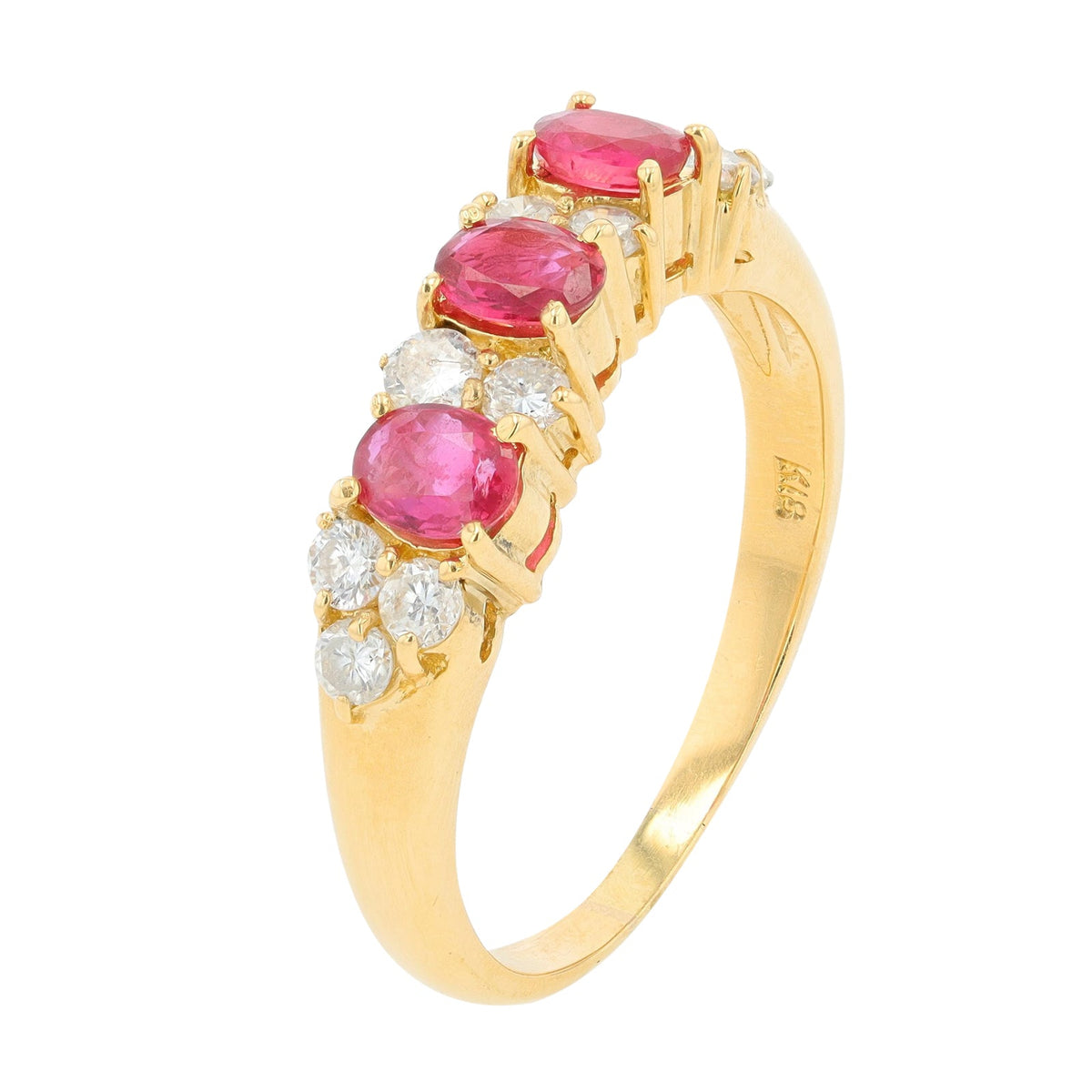 18K YG 0.65 CT Three Stone Ruby Ring
