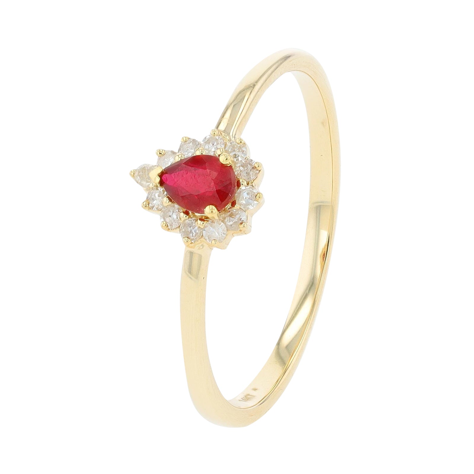 14K YG 0.22 CT Ruby Center Halo Ring
