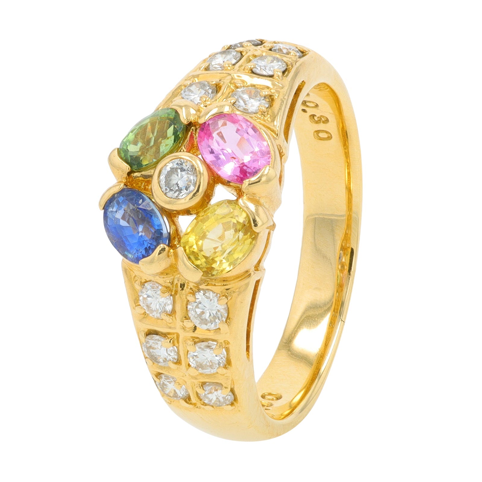 14K YG .90 CT Multi Sapphire Ring