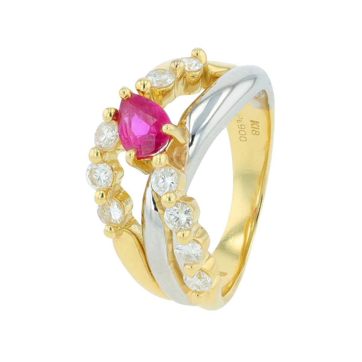 18K YG/PT900 .50 CT Ruby Ring