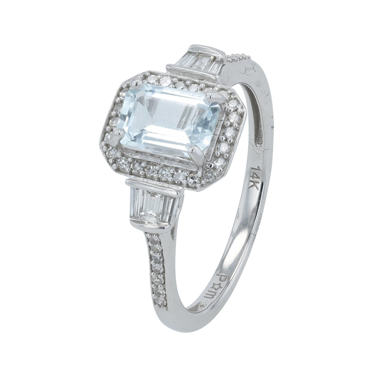 14K WG Aquamarine Center Ring