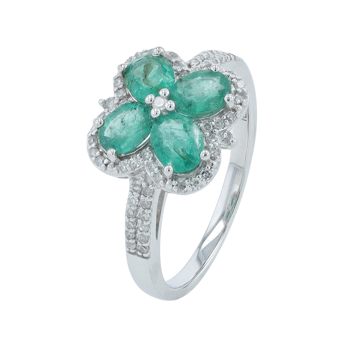 14K WG 1.25 CTW Emerald Flower Ring