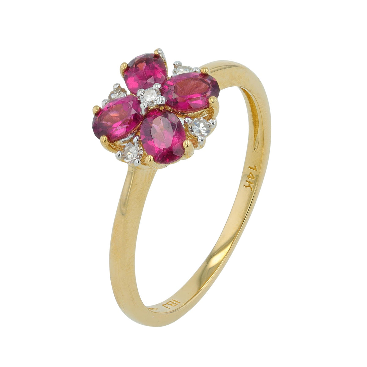 14K Flower Gemstone & Diamond Ring<p><strong>More Colors Available</p></strong>