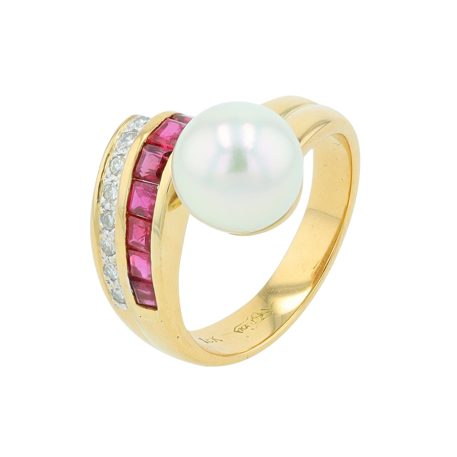 18K YG 8.5 MM Pearl Center Ring