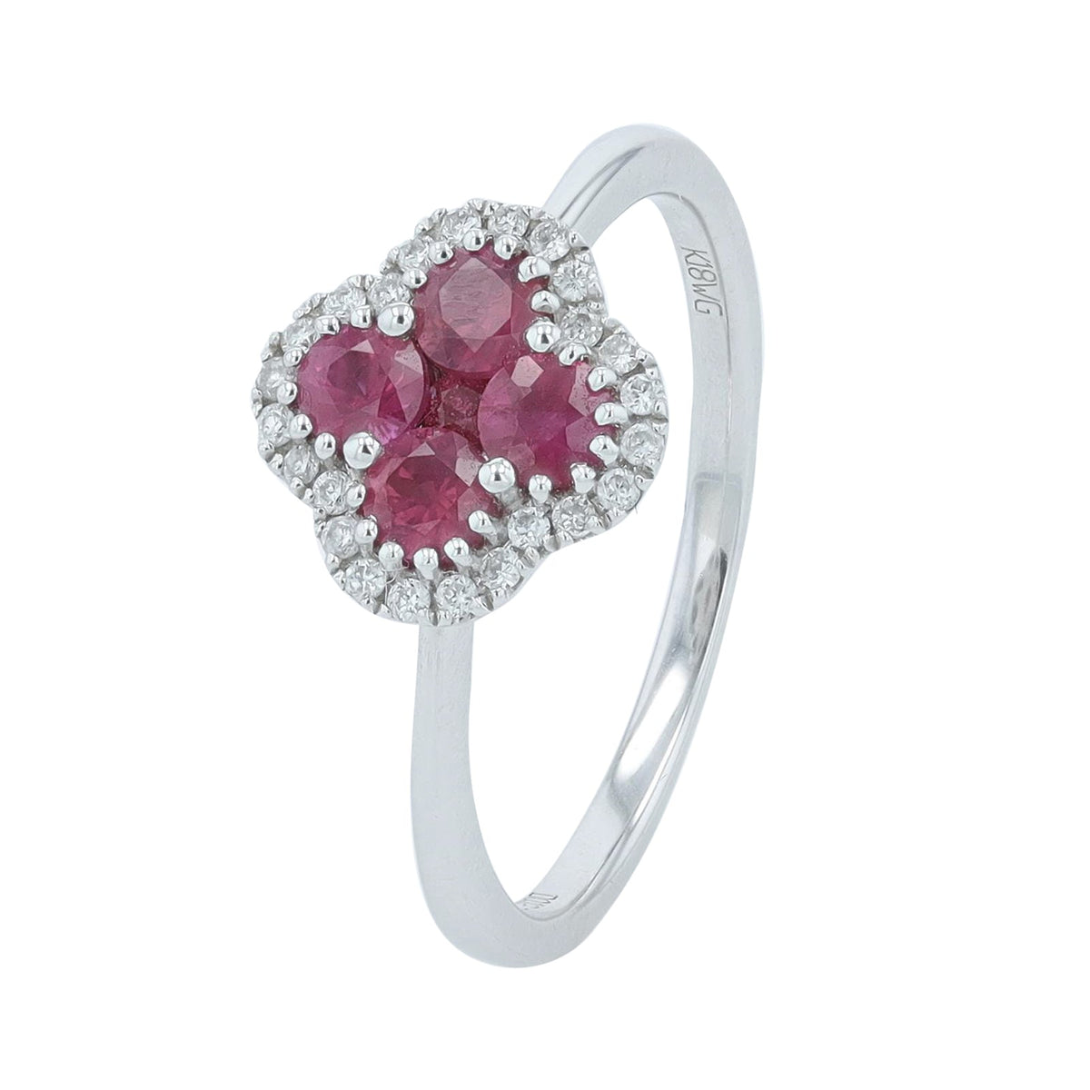 18K WG 0.55 CT Ruby Clover Ring