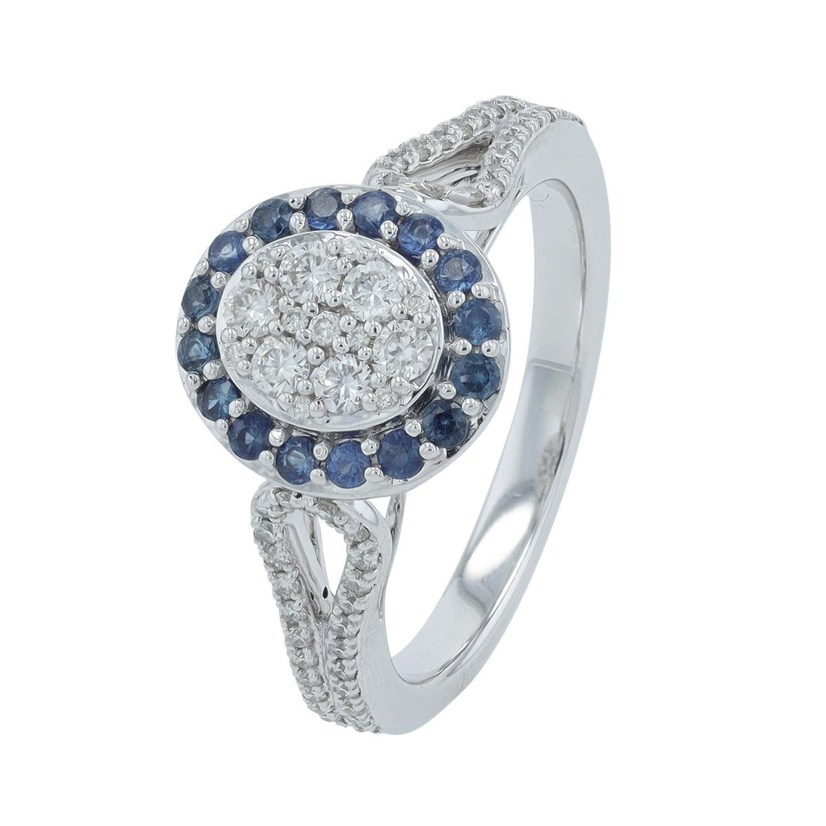 14K WG .70 CTW Sapphire Halo Cluster Ring