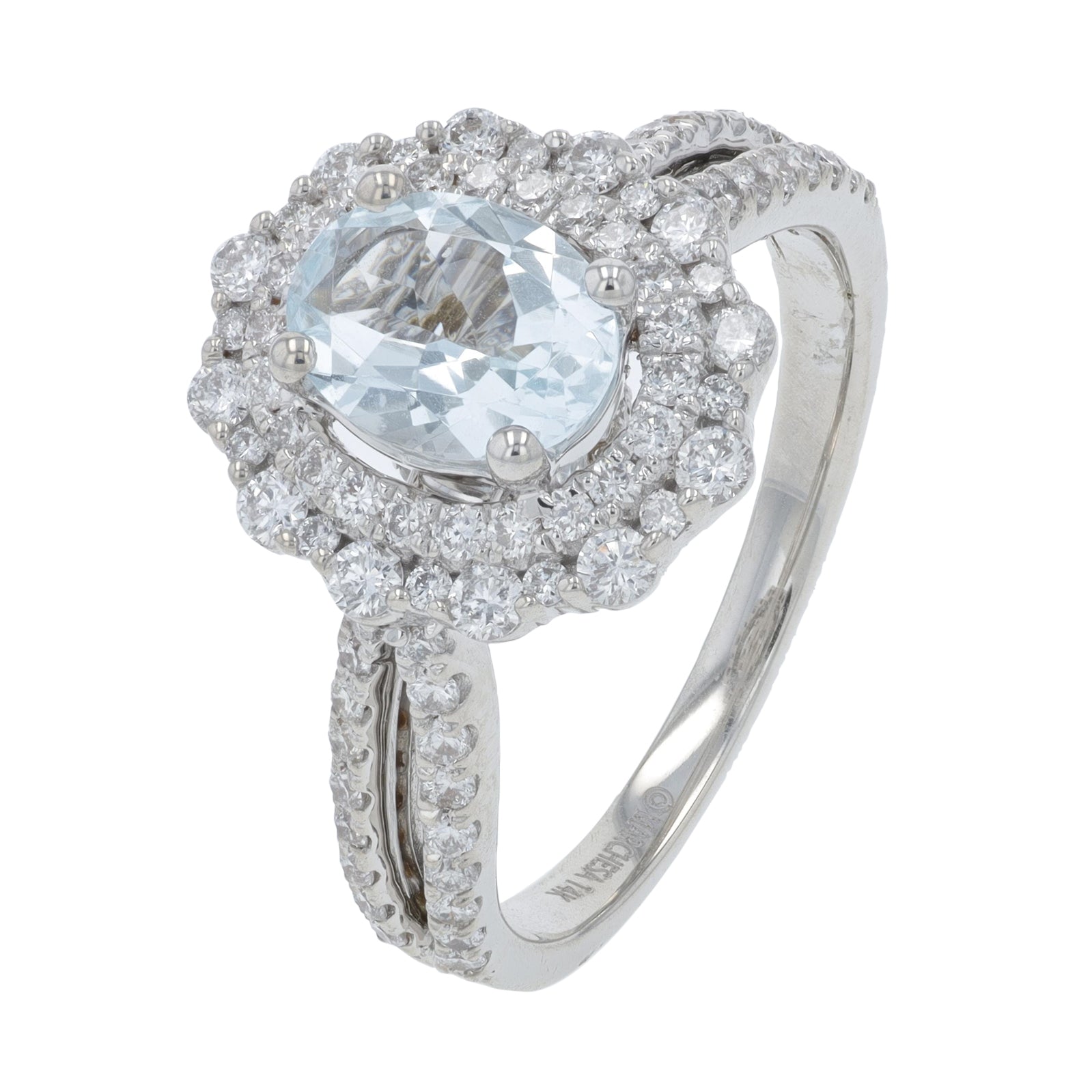 14K WG Aqua Center Ring