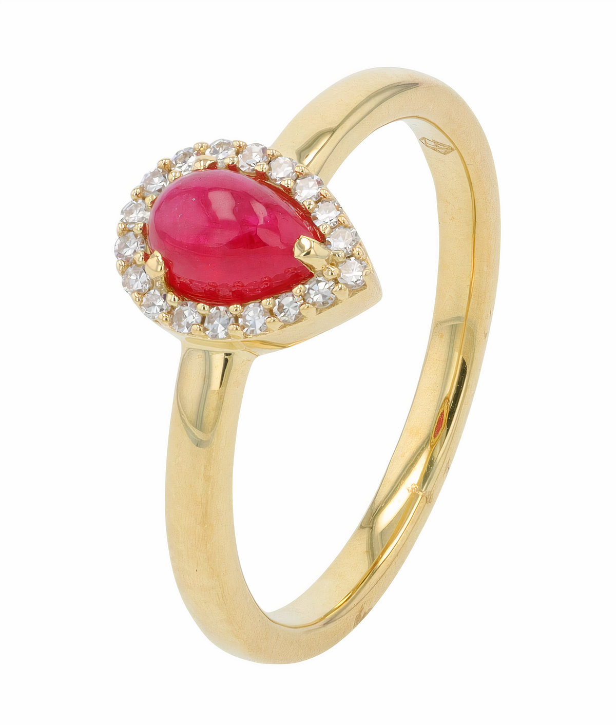 10K YG Pear Shape 0.70 CT Cabochon Ruby Ring