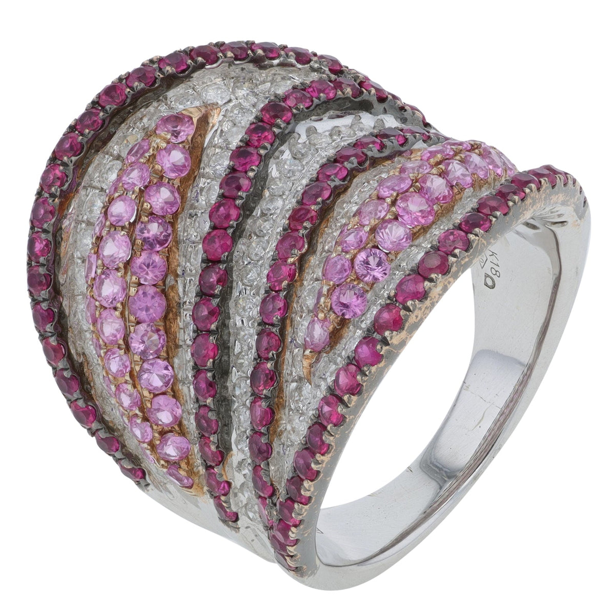 18K WG 1.20 CT Pink Sapphire & 1.35 CT Ruby Wide Band