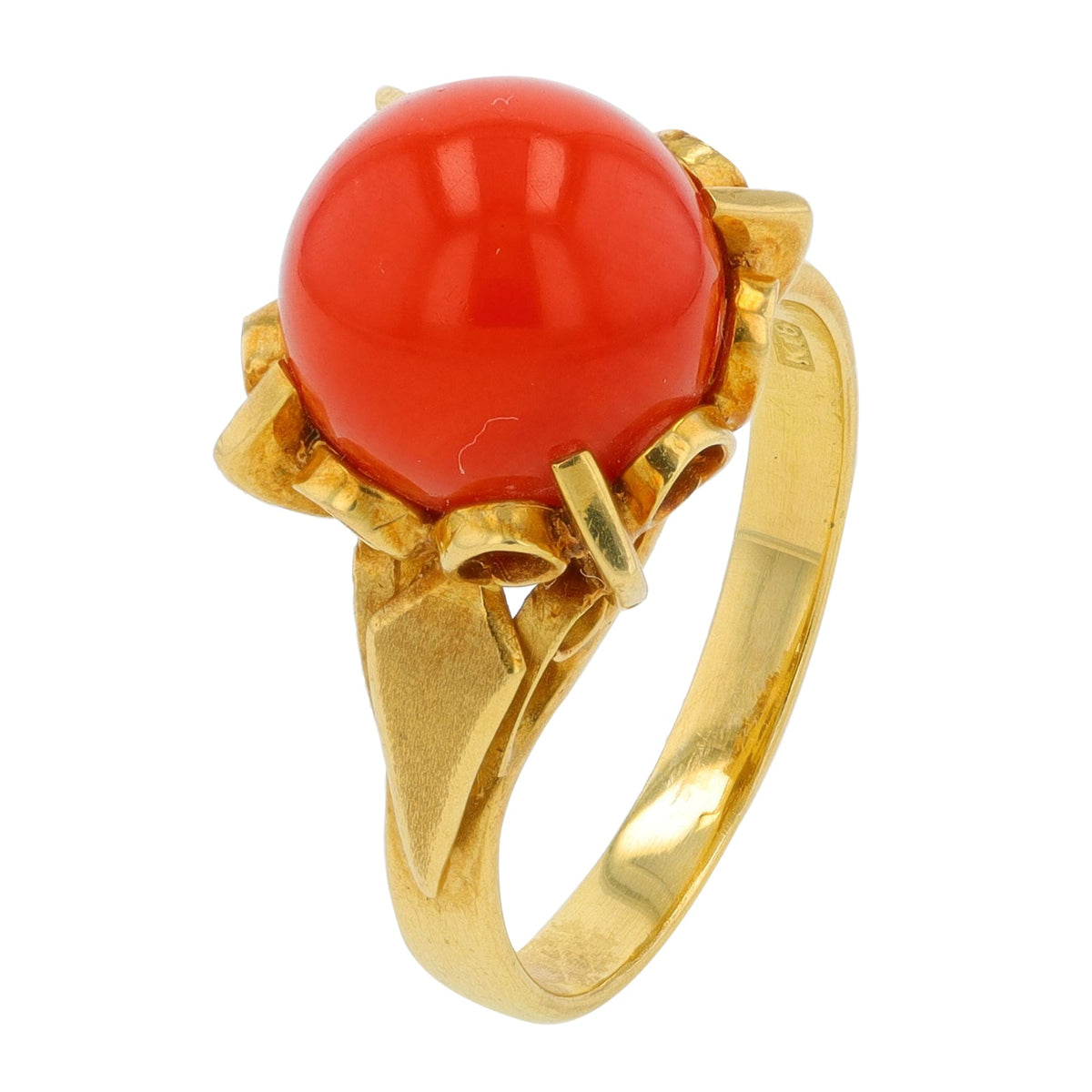 18K YG 9 MM Coral Bead Ring
