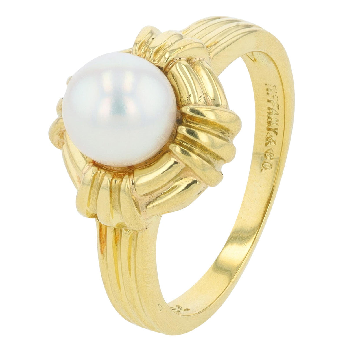 18K YG Tiffany & Co 5.4 MM Pearl Ring