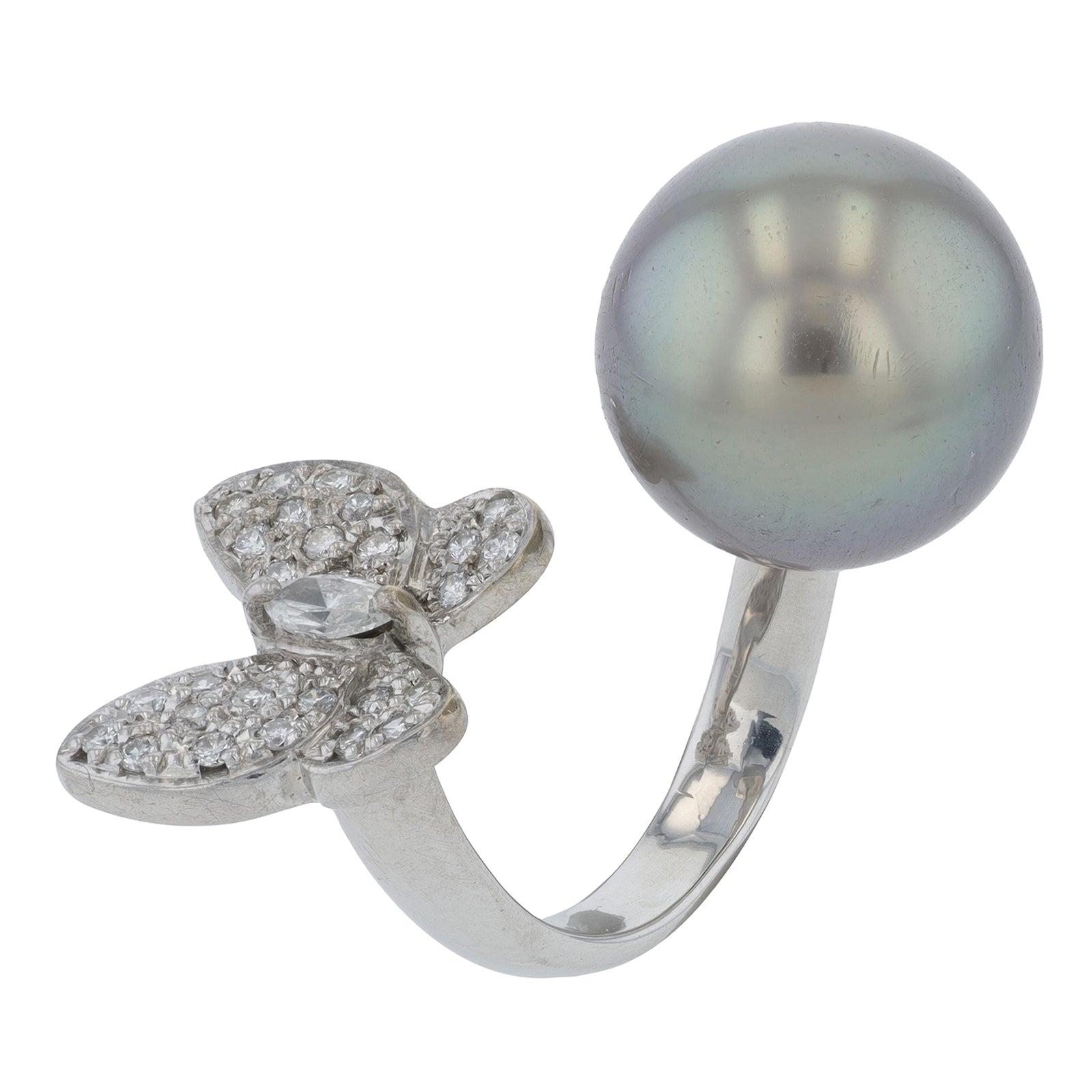 18K WG 13 MM Tahitian Pearl Butterfly Cuff Ring