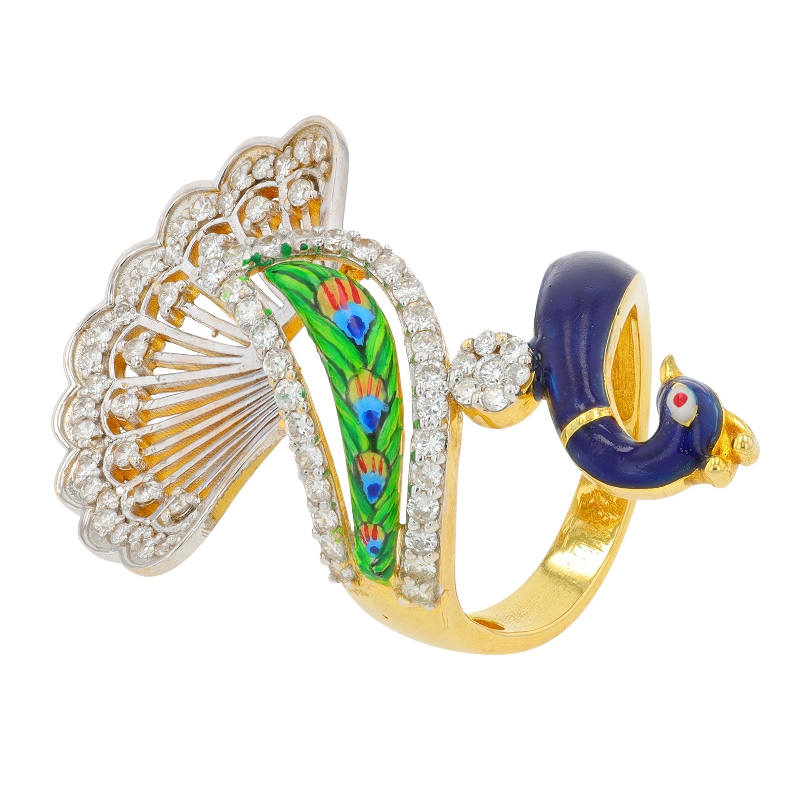 18K TT Enamel Peacock Ring