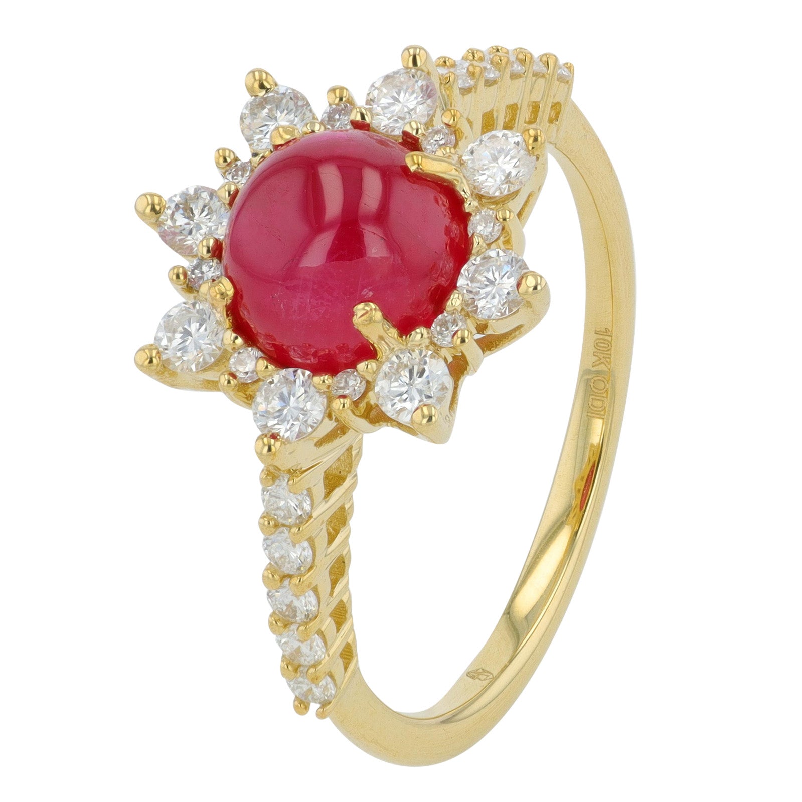 10K YG 2.20 CT Cabochon Ruby Ring