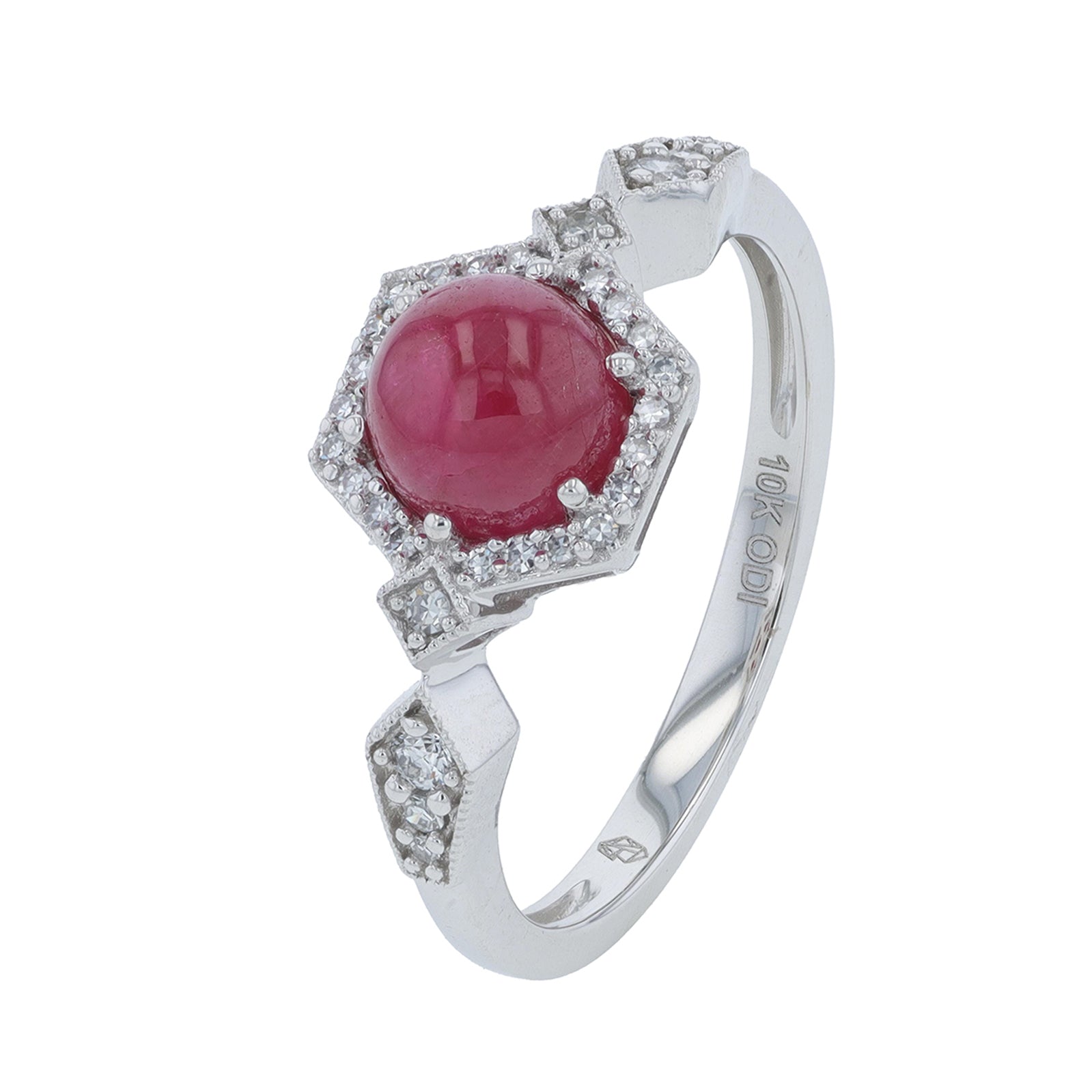 10K WG 1.42 CT Cabochon Ruby Ring