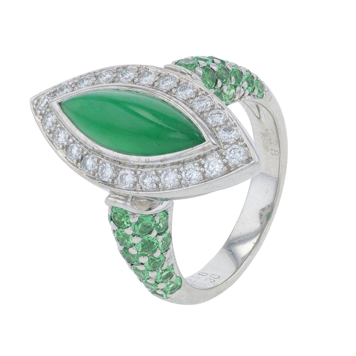 18K WG 2.18 CT Jade & 1.30 CT Green Garnet Marquise Ring