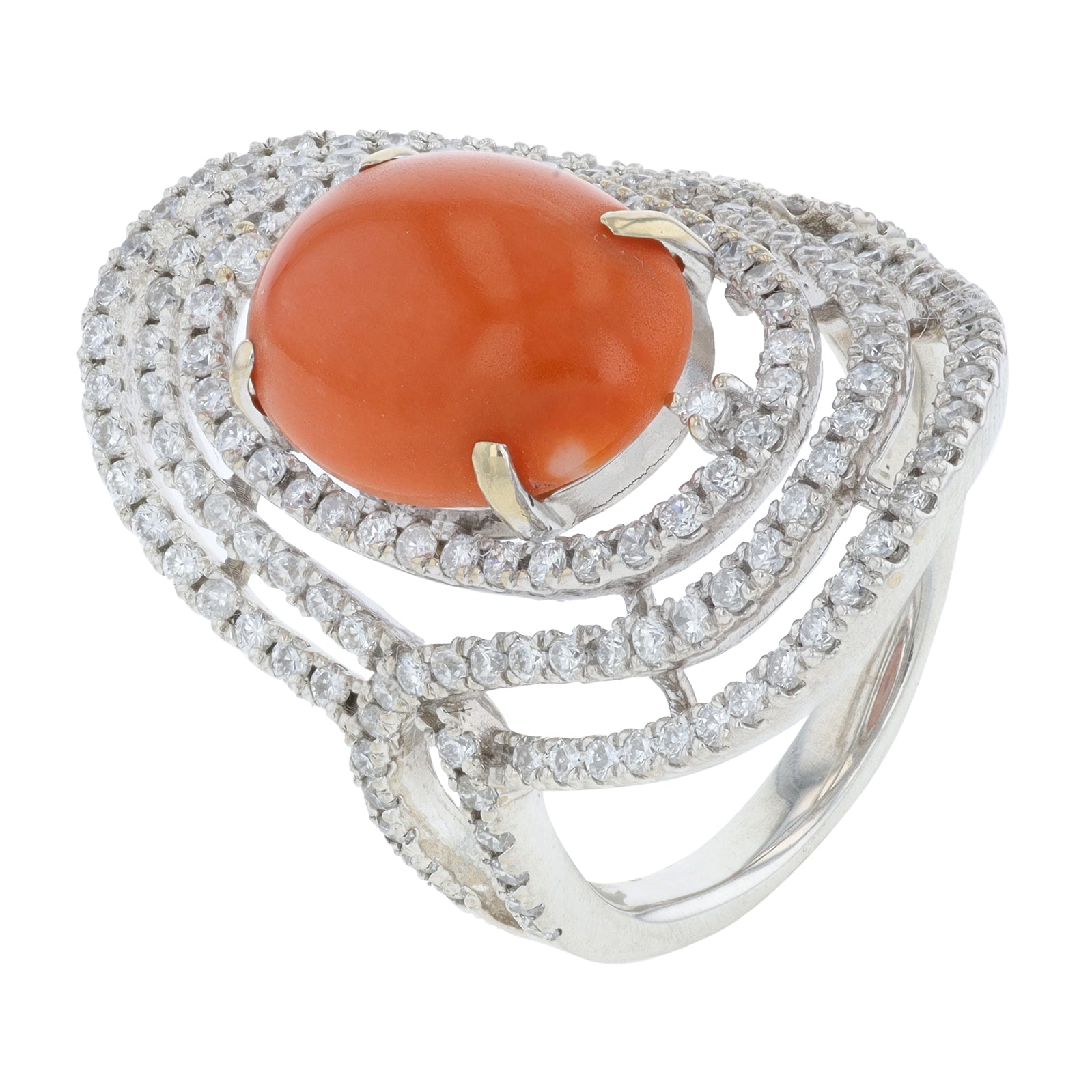 18K WG 4.03 CT Coral Sheild Ring