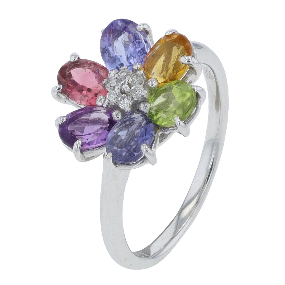 18K WG 1.76 CTW Multicolor Sapphire Flower Ring