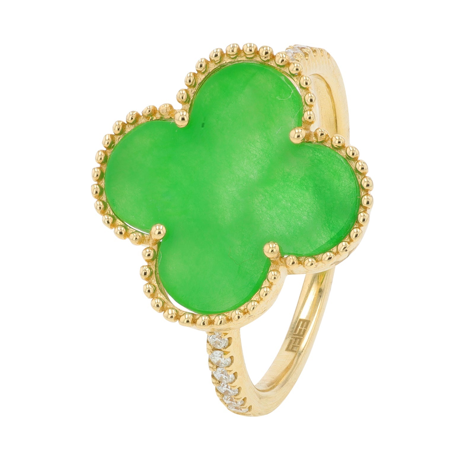 14K YG EFFY 3.20 CT Jade Clover Ring