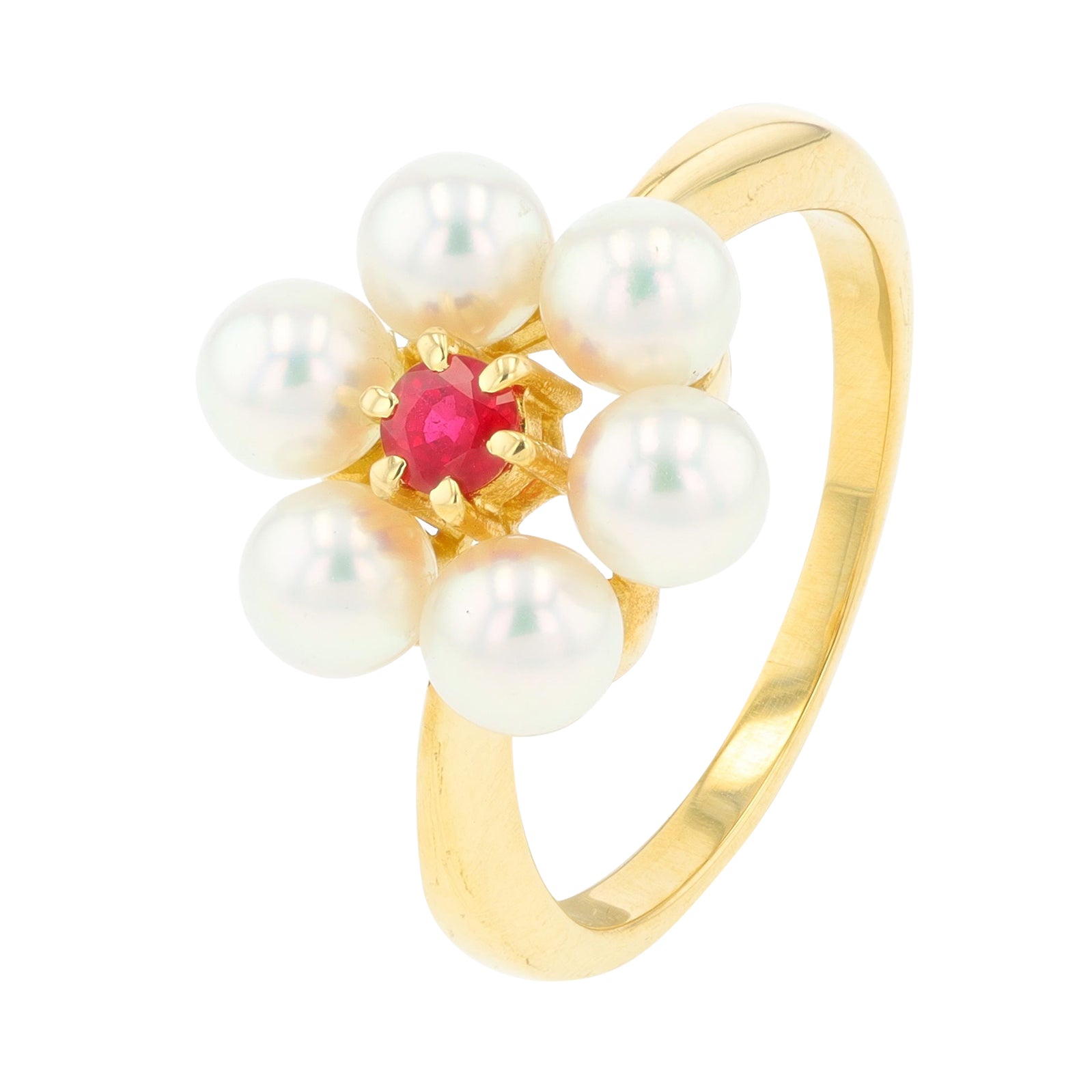 18K YG Mikimoto 3 MM Pearl Flower Ring
