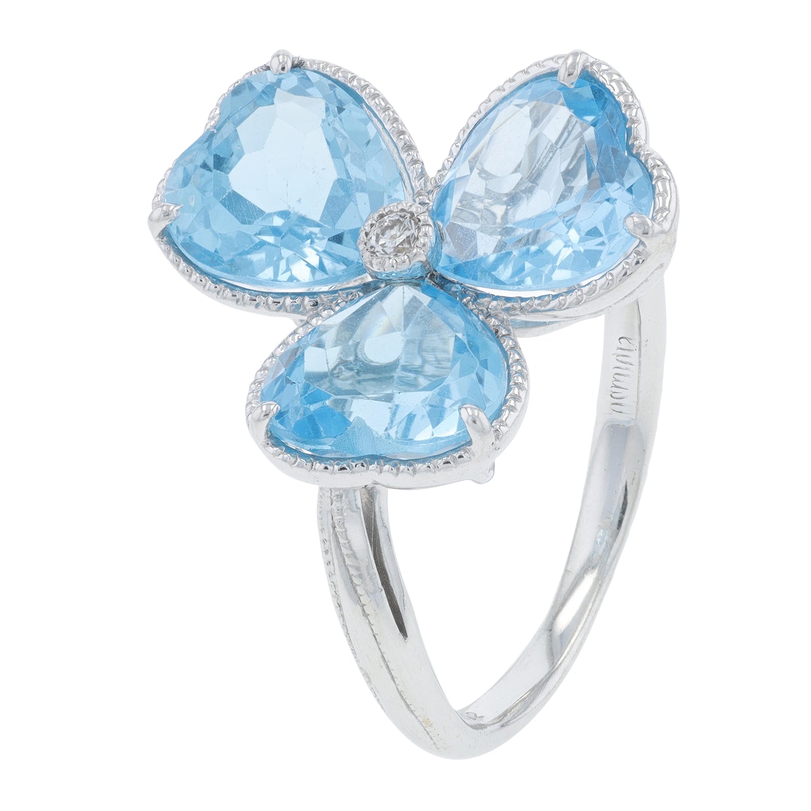 18K WG 5.906 CT Blue Topaz Clover Ring