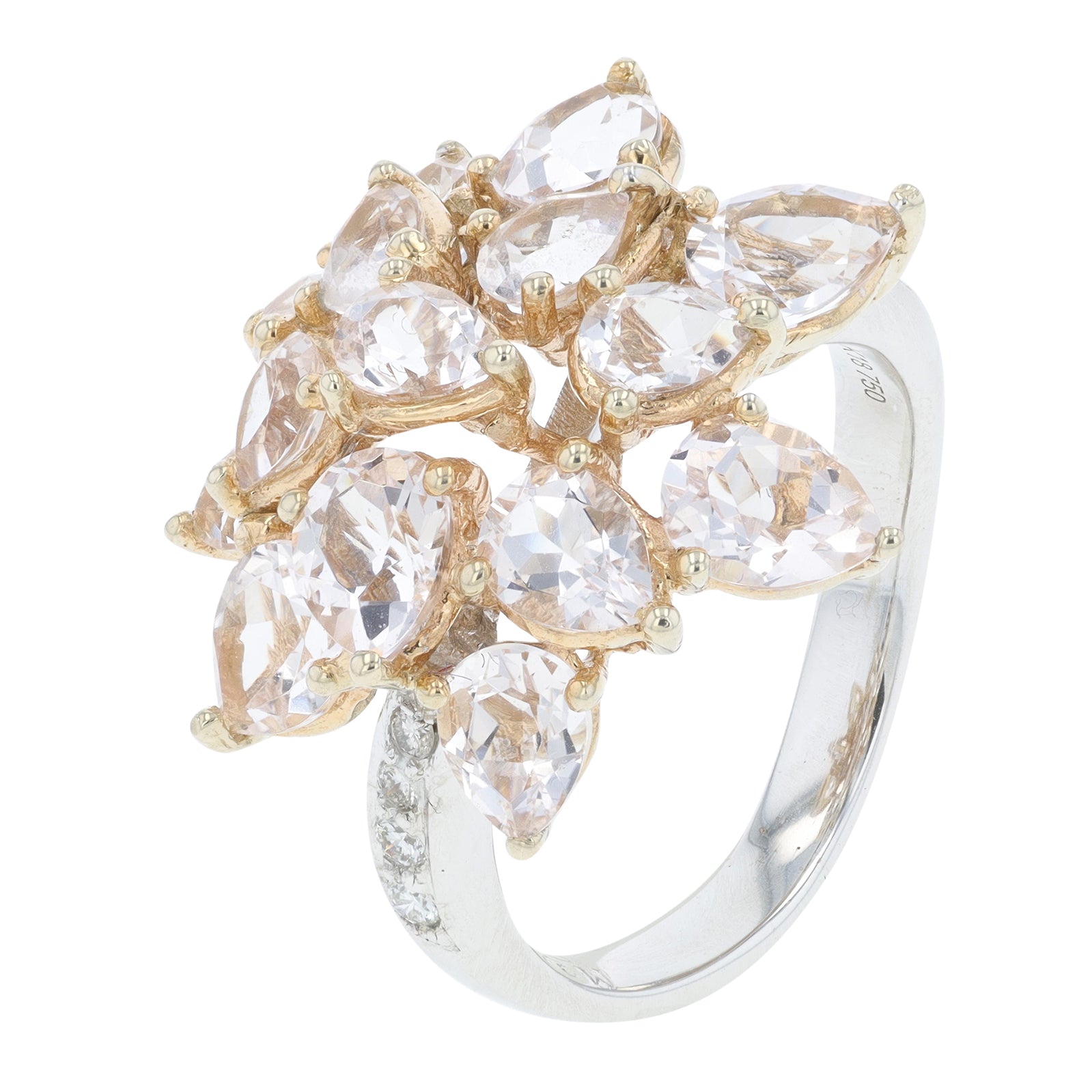 18K TT 2.98 CT Morganite Cluster Ring