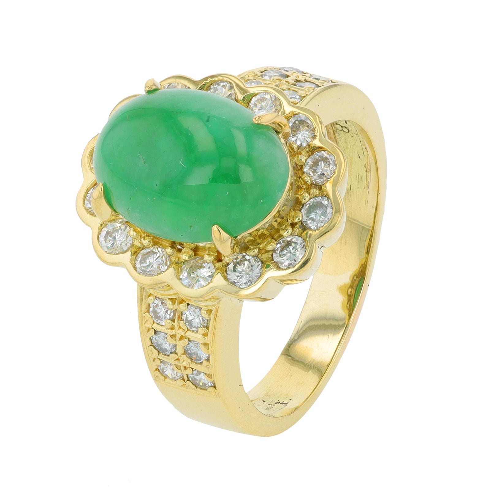 18K YG Oval Jade Halo Ring