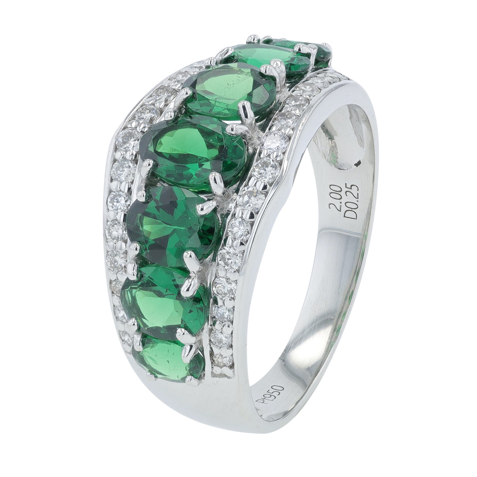 PT950 2 CT Green Garnet Ring