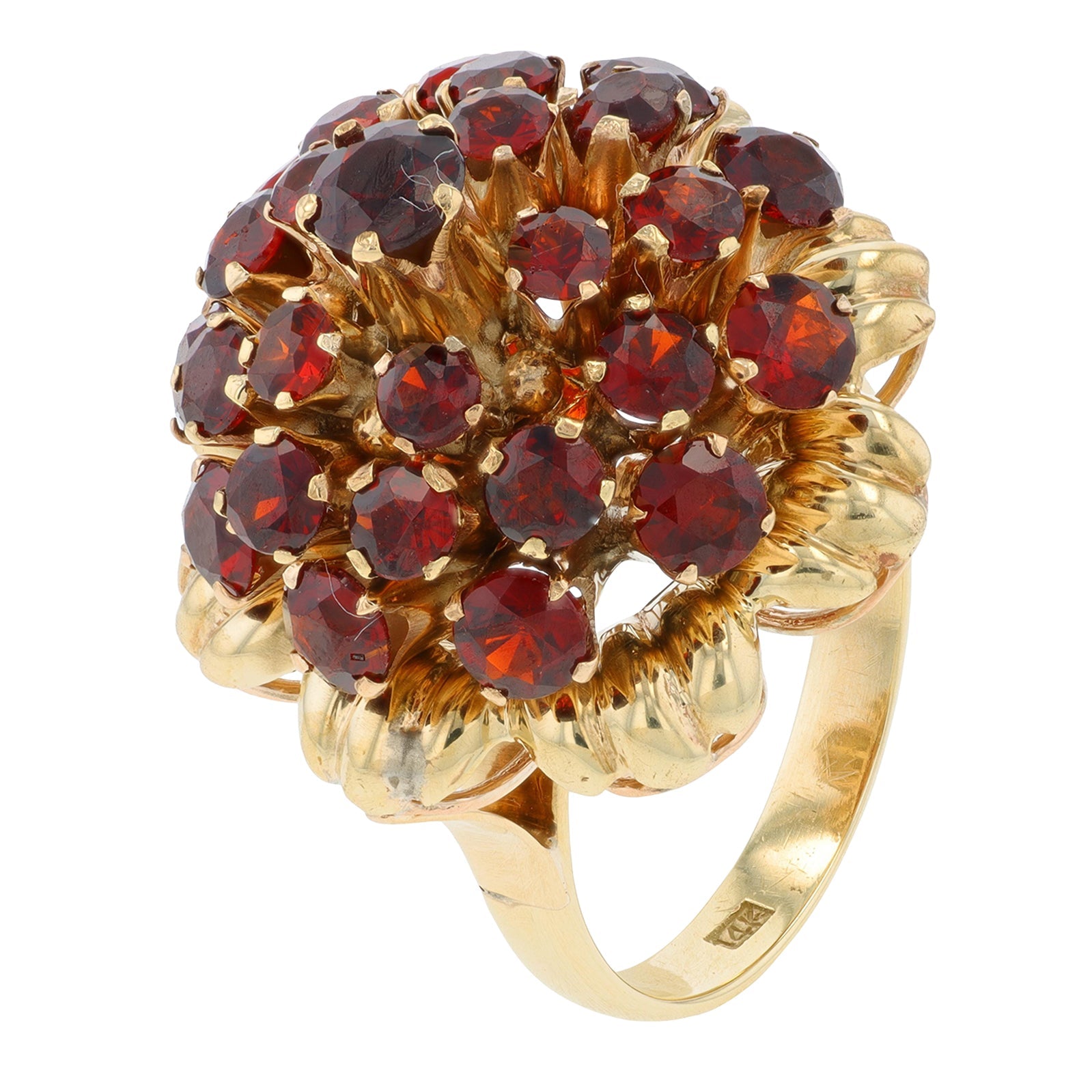14K YG Garnet Cluster Flower Ring