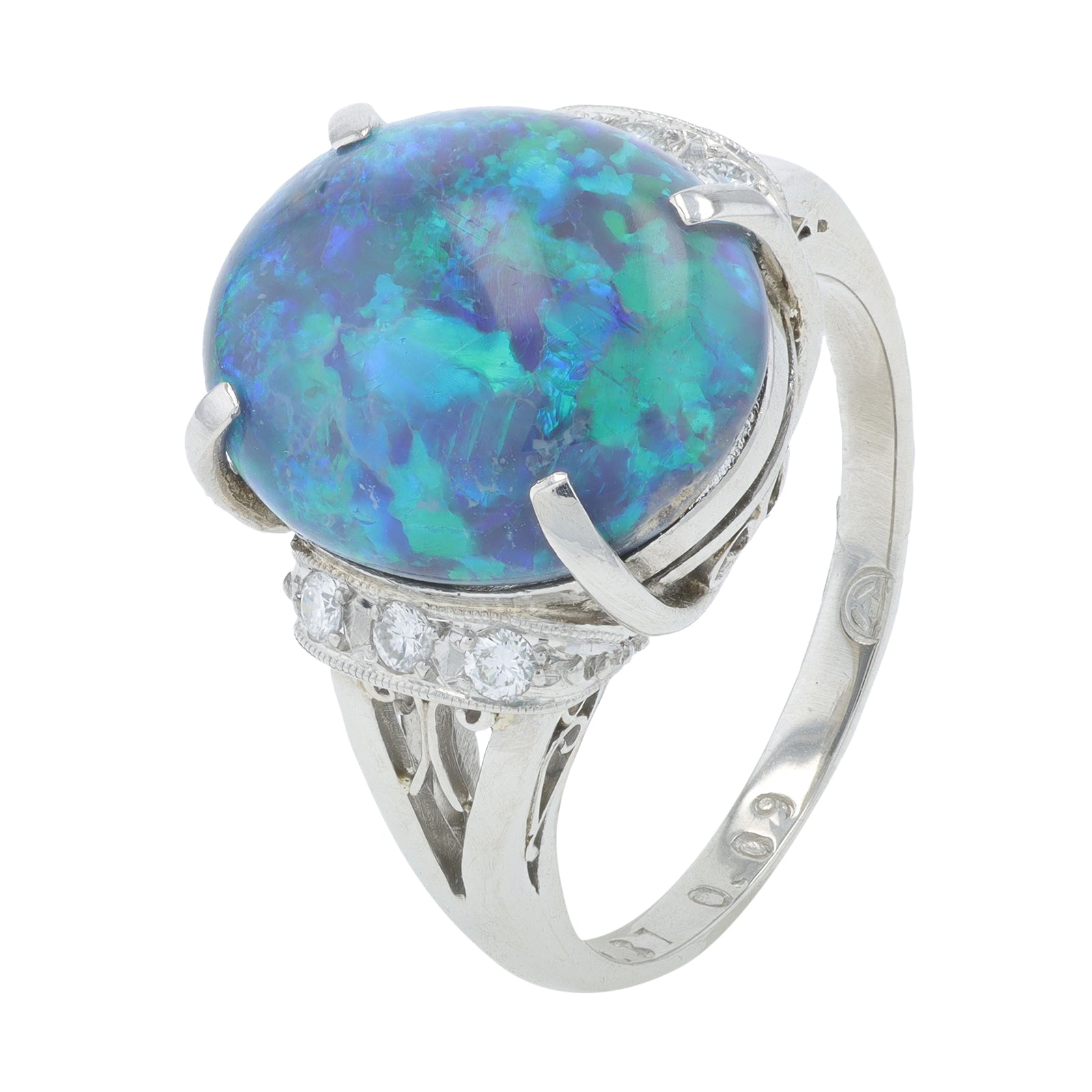 PT900 5.31 CT Black Opal Center Ring