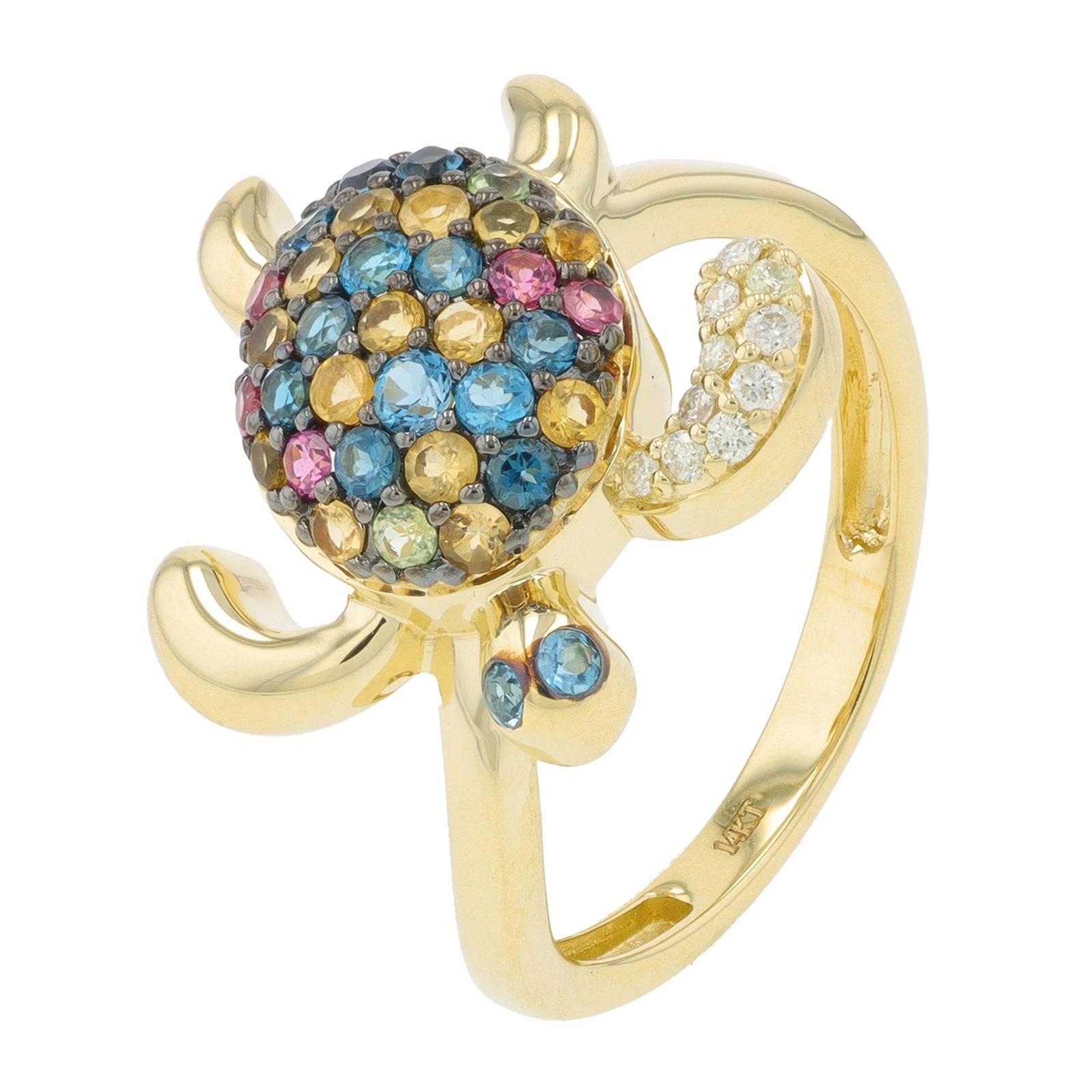 14K YG .73 CTW Multi Gemstone Turtle Ring