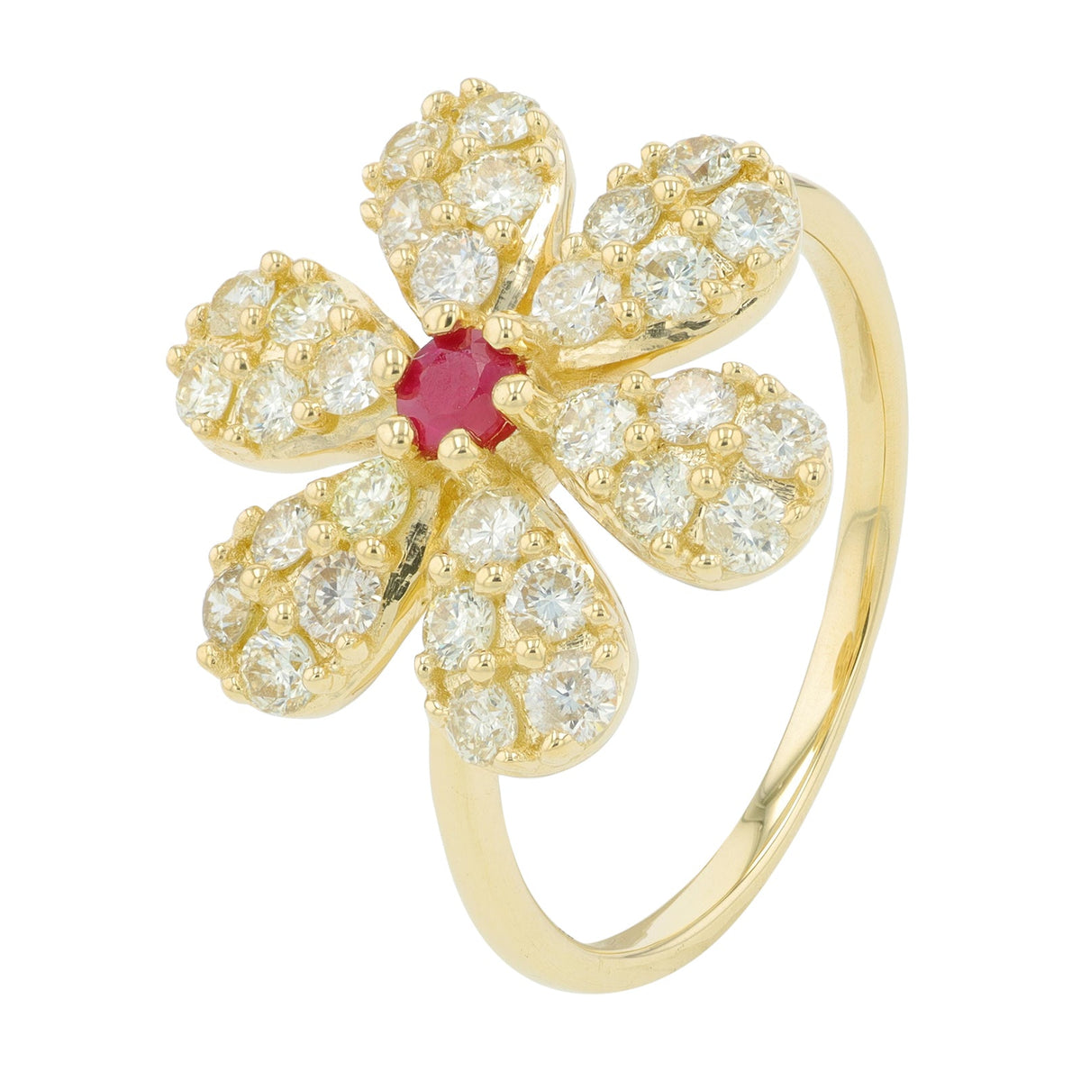 14K YG .15 CT Ruby Flower Ring
