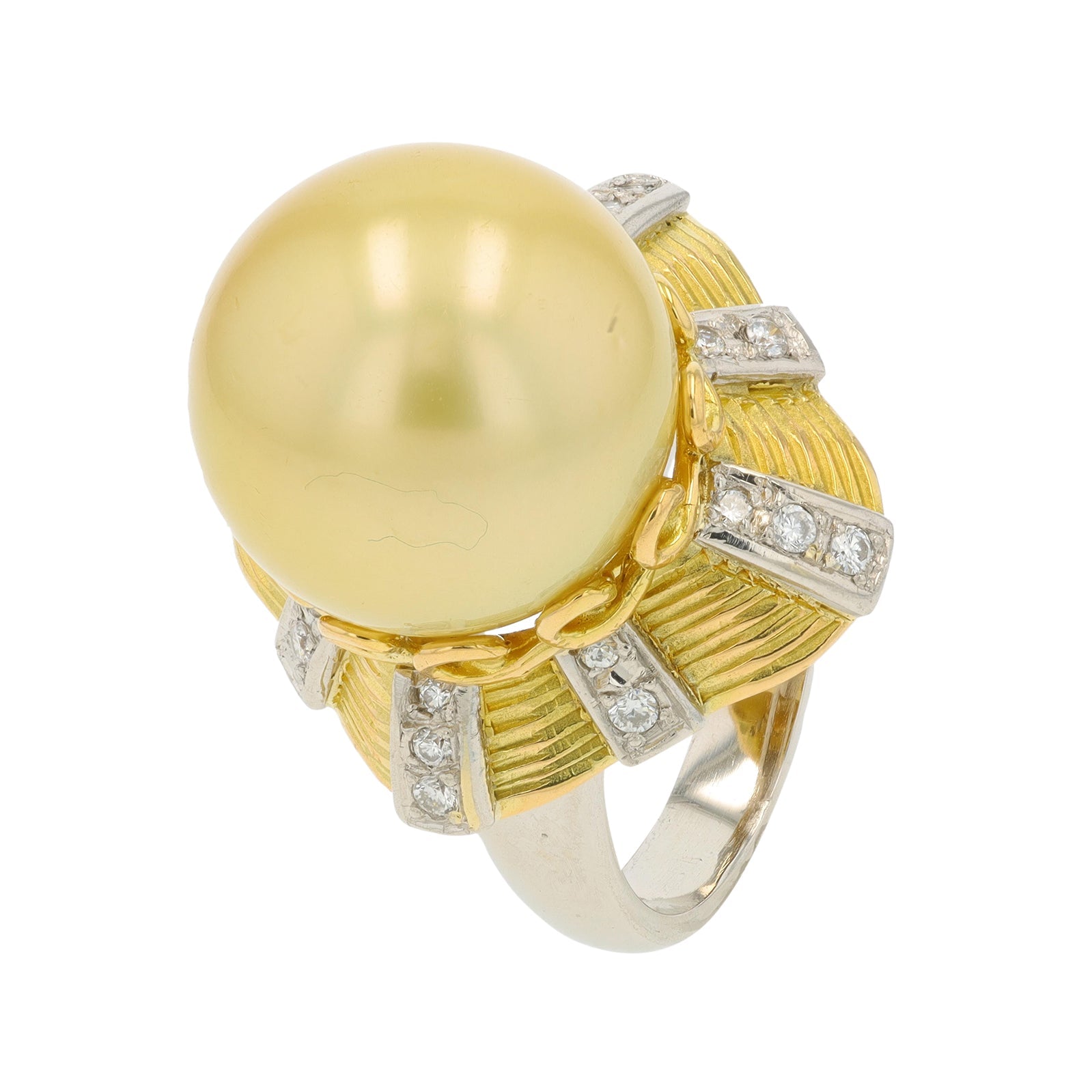 18K YG/PT900 15 MM Golden South Sea Pearl Ring