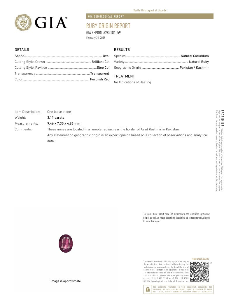 PT900 3.11 CT No Heat Kashmir Ruby Ring<p><strong>GIA Available</p></strong>