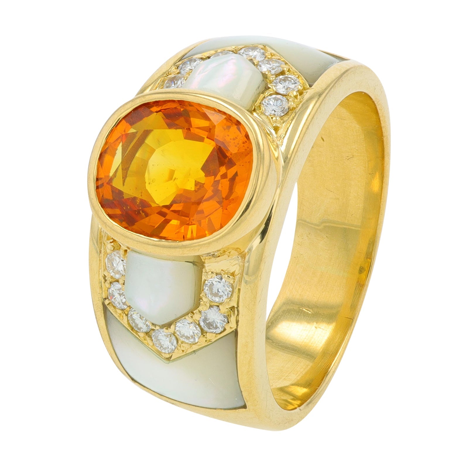 18K YG 2.83 CT Golden Sapphire & Mother of Pearl Ring