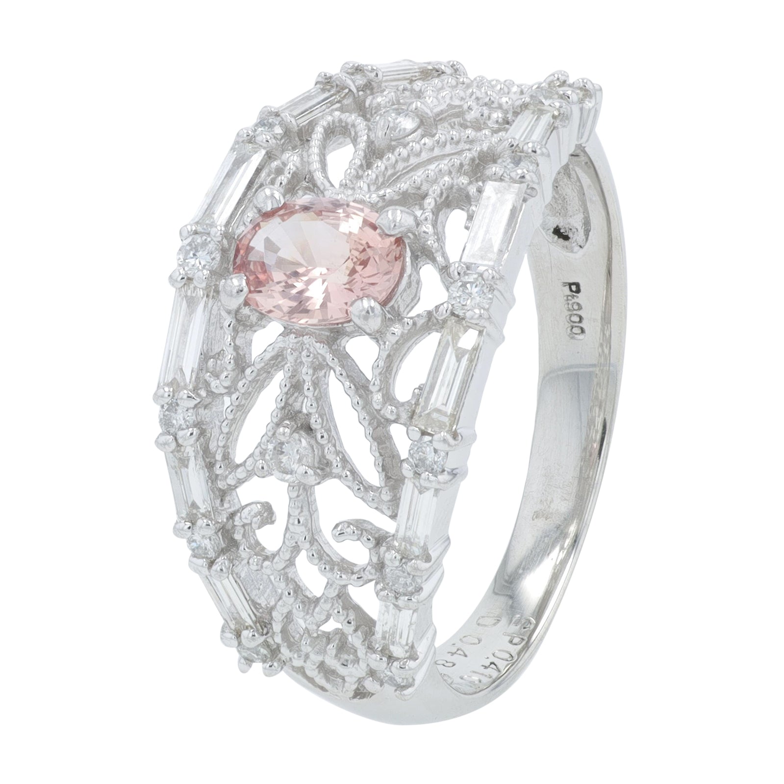 PT900 .41 CT Padparadscha Sapphire Center Ring