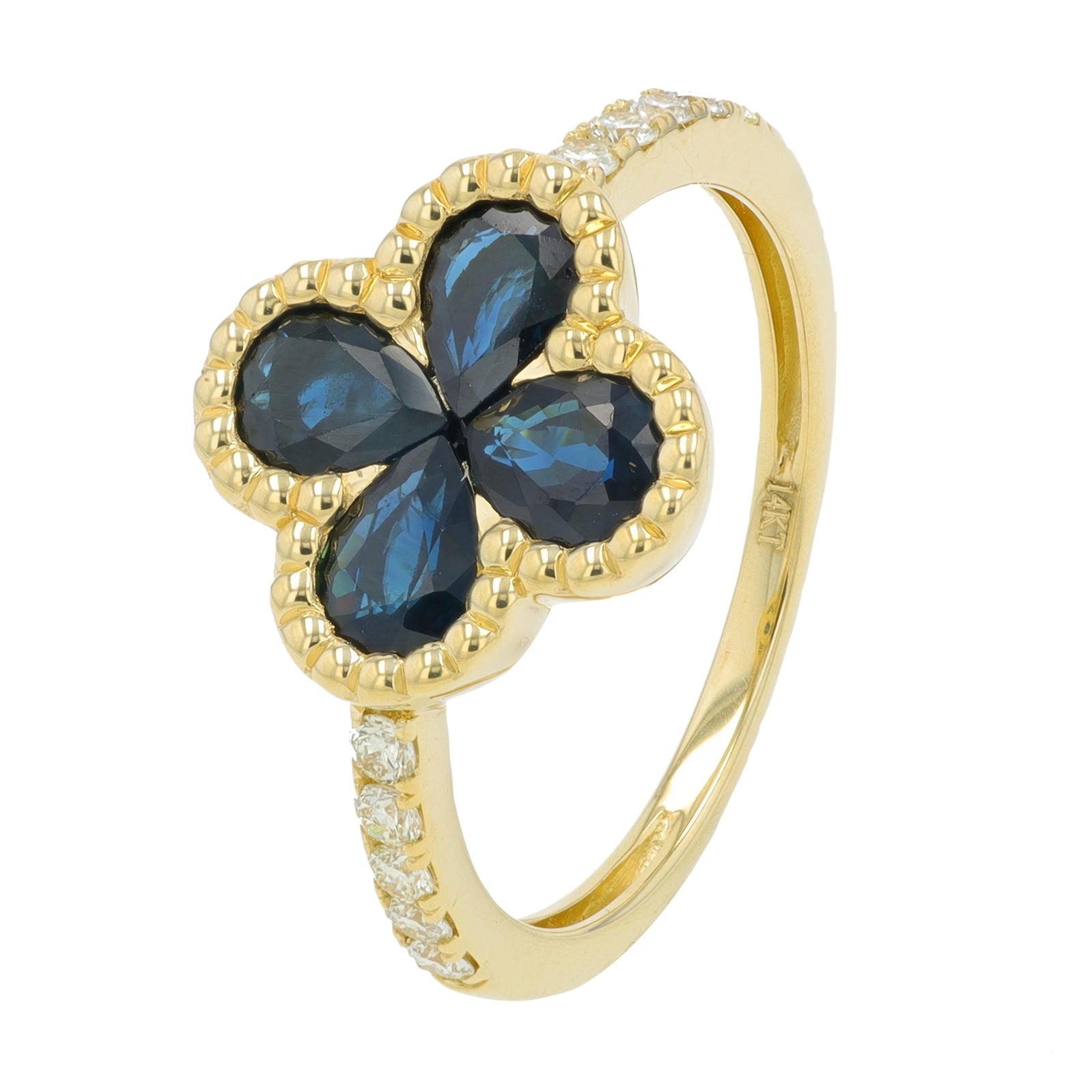 14K YG 1.50 CT Sapphire Clover Ring