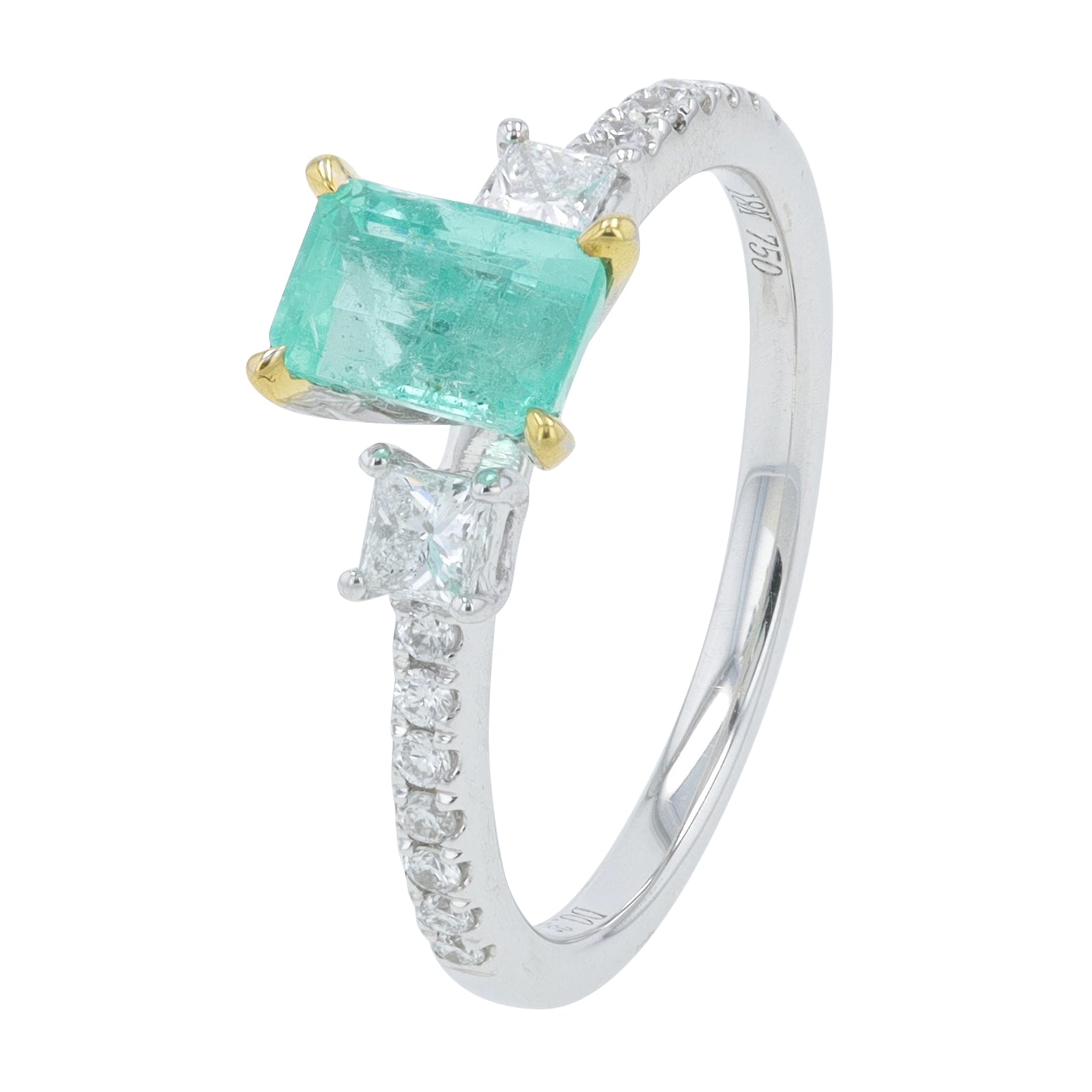 18K TT .89 CTW Emerald Ring
