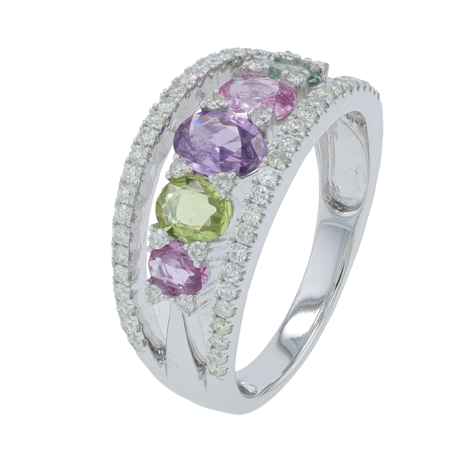 14K WG 1.30 CT Multi Gemstone Ring