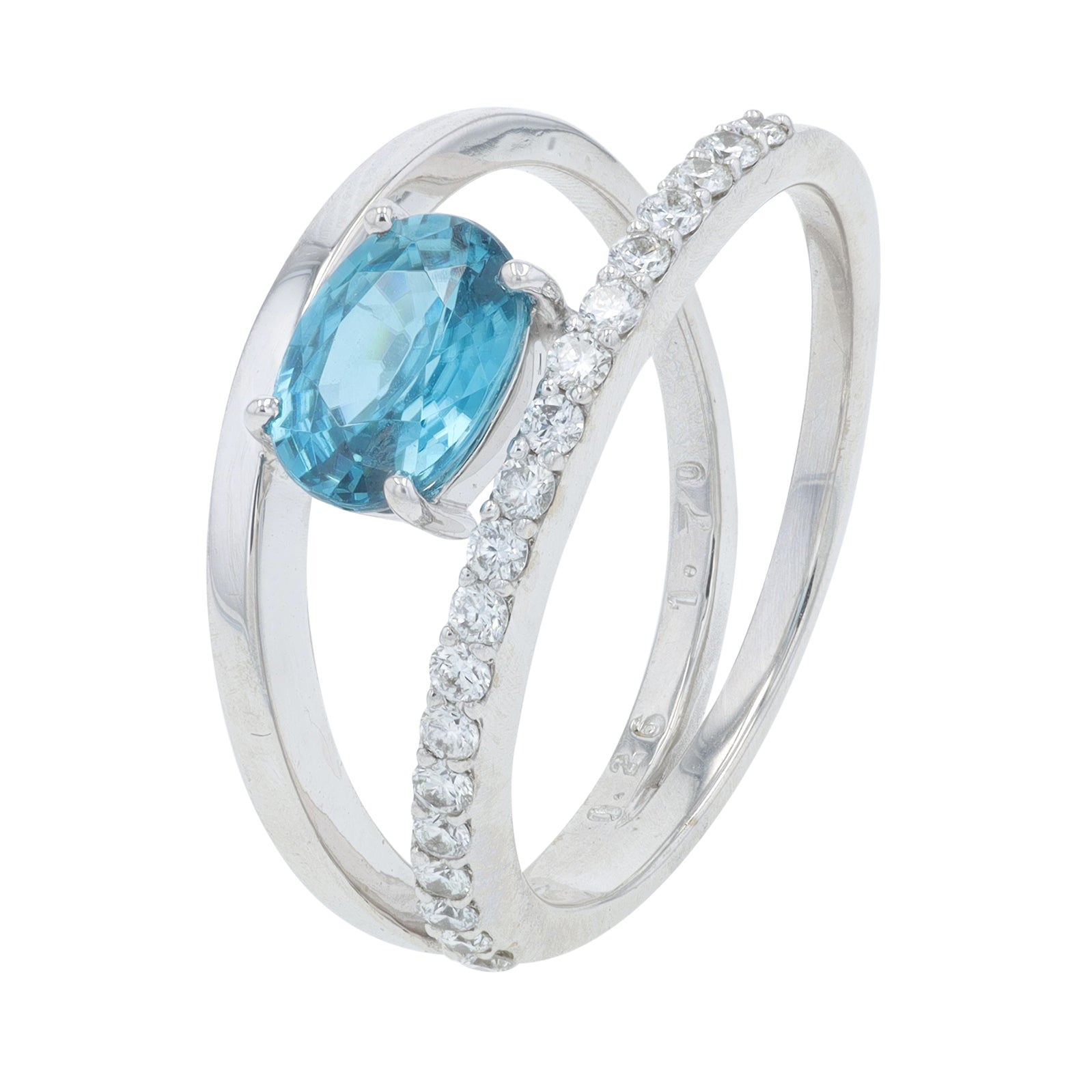 18K WG Blue Zircon Split Ring