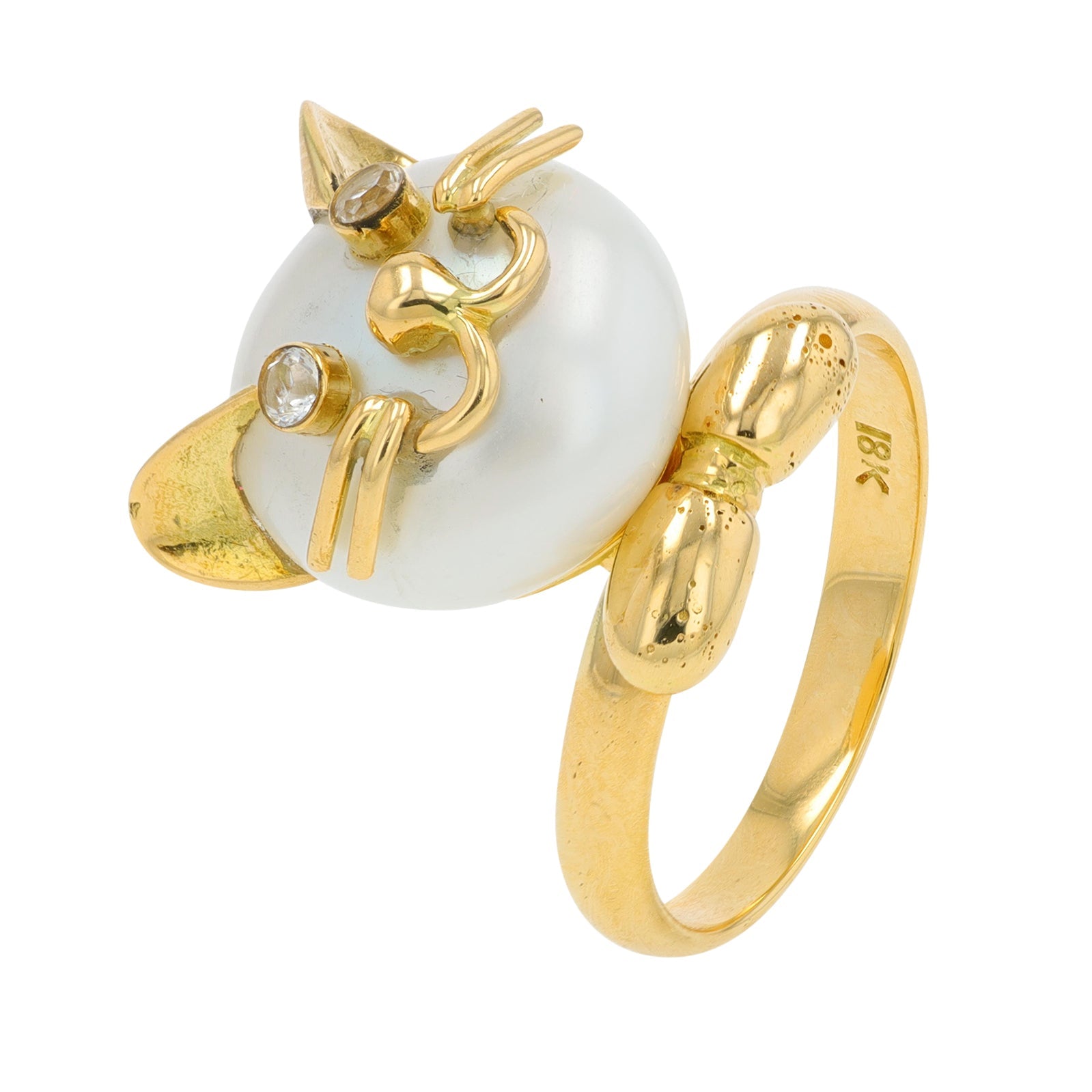 18K YG 12.5 MM Pearl Cat Ring
