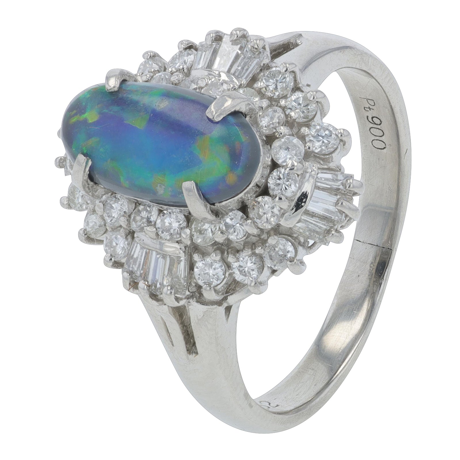 PT900 1.04 CT Black Opal Center Ring