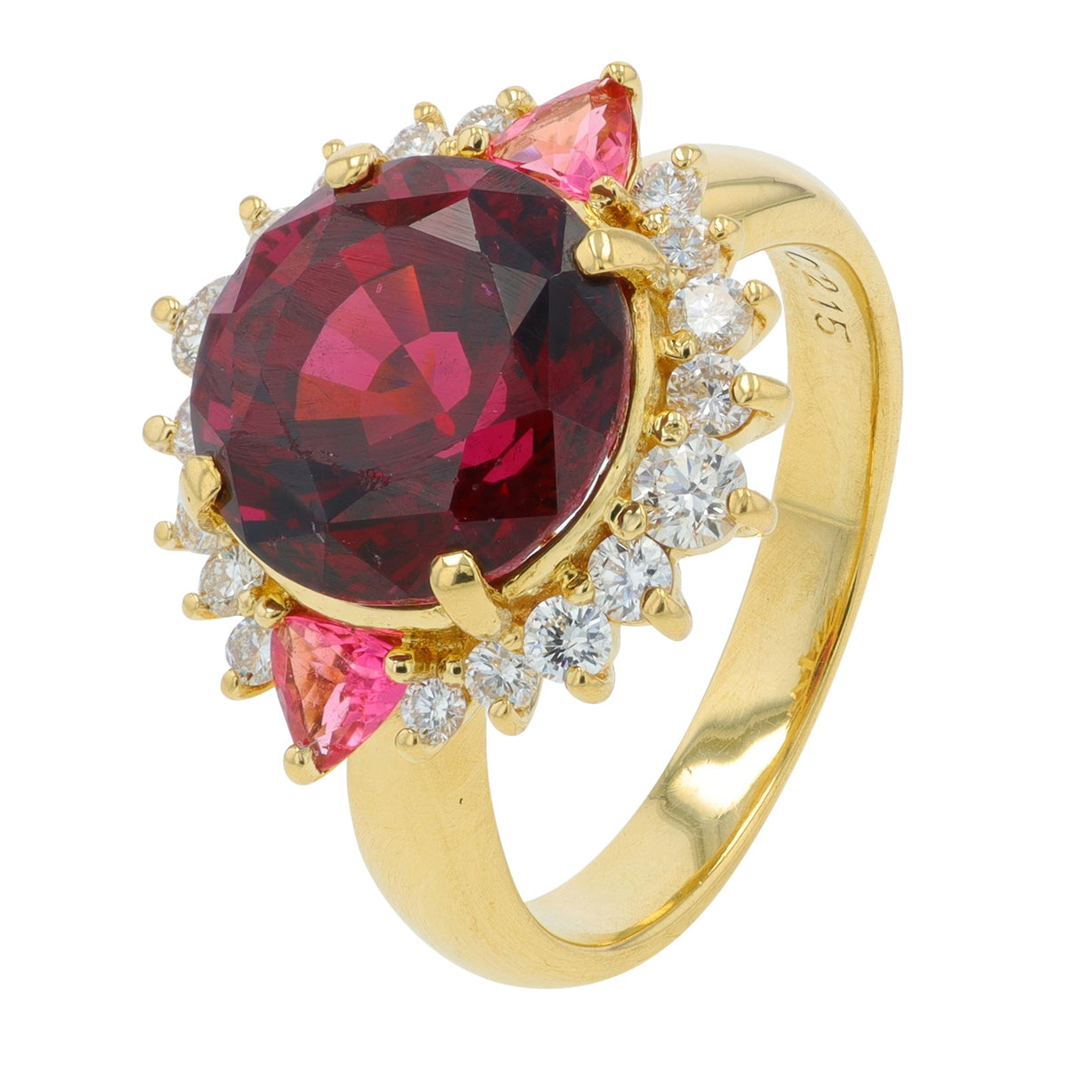 18K YG 6 CT Garnet & .215 Pink Tourmaline Ring