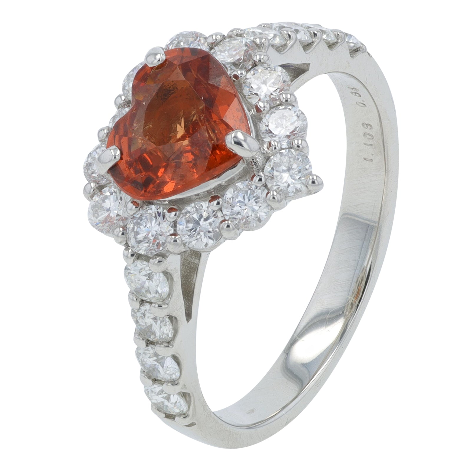 PT950 1.103 CT Mandarin Garnet Heart Ring