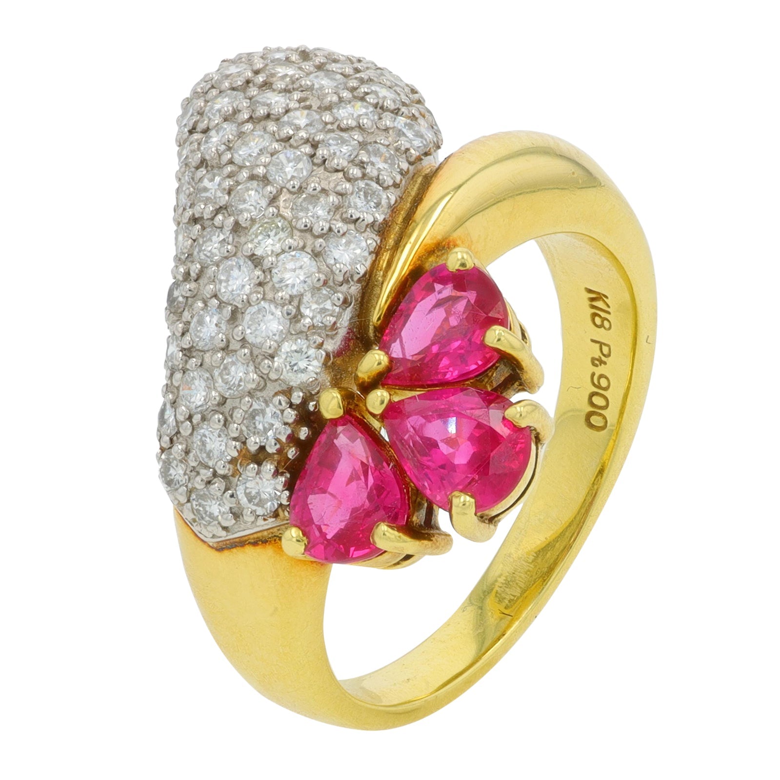 PT900/18K YG .83 CT Ruby Bypass Ring
