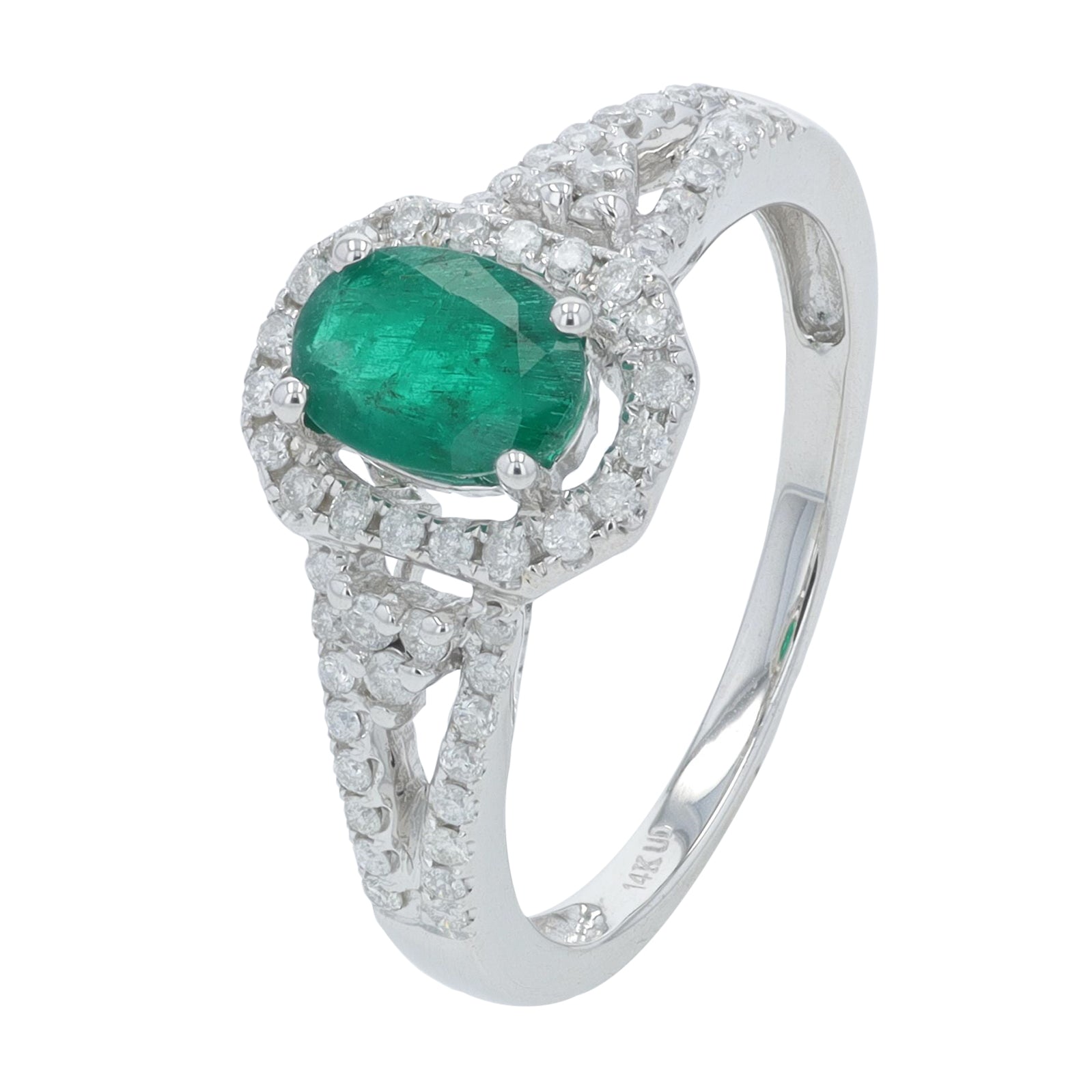 14K WG .75 CTW Emerald Center Ring